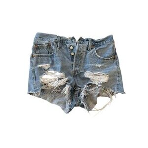 Levi's 501 High Rise Cutoff Shorts Women 27 Blue Distressed Button Fly Shorts